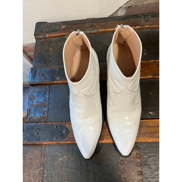ZARA Embossed Croc White Western Cowboy Boots 37 - Picture 4 of 10